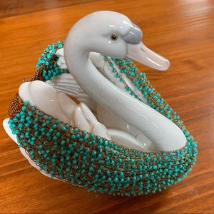 Teal Multistrand Beaded Necklace with Button